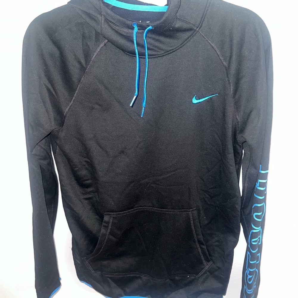 Nike Black Hoodie with Vibrant Blue Details